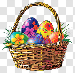 Cute And Colorful Easter Egg Basket - Whimsical Easter Egg Basket Transparent PNG