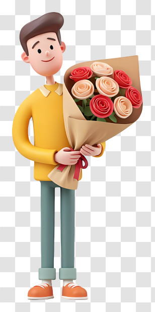 Man Holding Rose Bouquet Transparent PNG