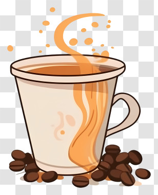 Coffee - Hot Coffee Cup Surrounded By Beans Transparent PNG