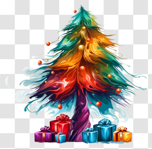 Christmas Tree - Colorful Christmas Tree With Holiday Gifts Transparent PNG