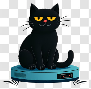 Cat Lying On Robot Vacuum Cleaner - Black Cat Sitting On Robot Vacuum Transparent PNG