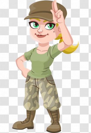 Cartoon Soldier Drawing Illustration - Woman - Hand-painted Blonde Wearing A Hat Transparent PNG