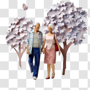 International Day Of Older Persons - Elderly Couple Walking Under Flowering Trees Transparent PNG
