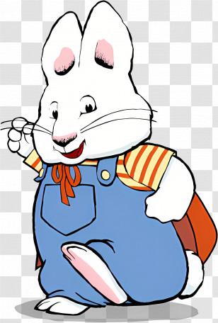 Max Ruby - White Rabbit In Overalls And Striped Shirt Transparent PNG
