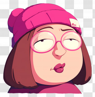 Meg Griffin - Cartoon Illustration Of A Character In A Pink Beanie Transparent PNG