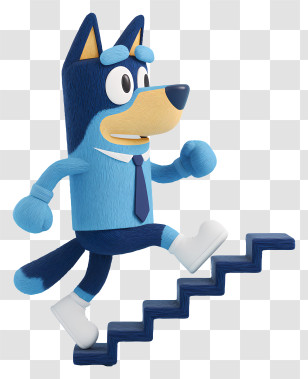 Bluey Climbing Stairs - Blue Cartoon Dog Climbing Stairs Transparent PNG
