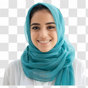 Teal Hijab - Smiling Woman Wearing A Blue Hijab Transparent PNG