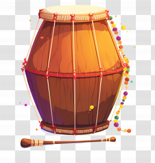 Dhol Lohri - Traditional Wooden Drum With Colorful Decorations Transparent PNG