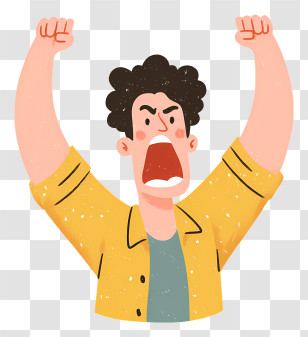 Man Shouting Raising Hands - Angry Person With Raised Fists Transparent PNG