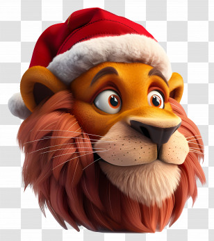 Lion Christmas - Lion Wearing Santa Hat For Christmas Transparent PNG