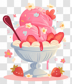 National Sundae Day - Ice Cream With Strawberries Transparent PNG