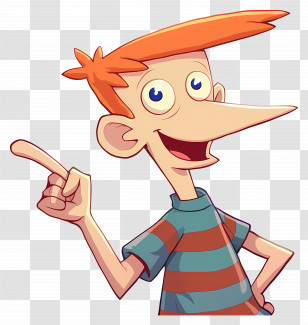 Phineas Flynn - Cartoon Boy With Orange Hair Pointing Transparent PNG