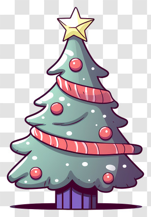 Cartoon Christmas Tree - Cartoon Decorated Christmas Tree With Star Transparent PNG