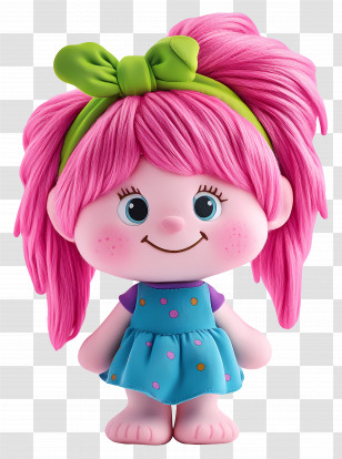 Tikiboo Troll - Adorable Pink-haired Doll With Bow Transparent PNG