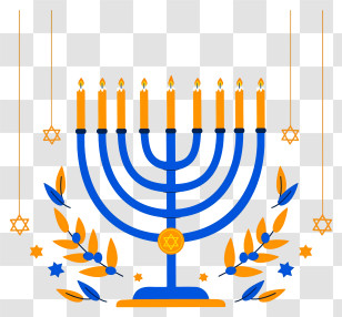 Menorah - Decorative Menorah With Hanukkah Candles Transparent PNG