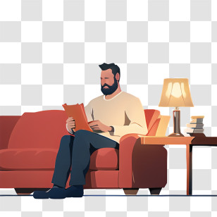Reading Book - Man Reading A Book On Sofa Transparent PNG