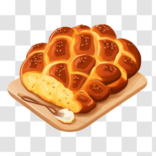 Challah Bread - Delicious Braided Bread On Cutting Board Transparent PNG