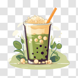 Matcha Bubble Tea - Green Bubble Tea With Tapioca Pearls Transparent PNG