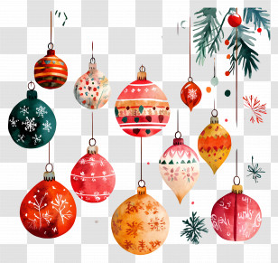 Hanging Christmas Balls - Colorful Hand-Painted Christmas Ornaments Transparent PNG