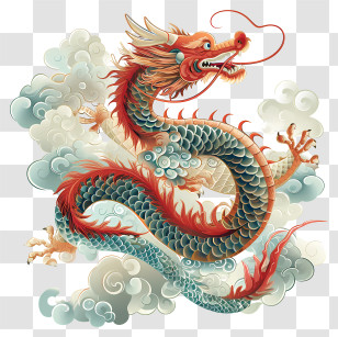 Chinese New Year - Fantasy Dragon Illustration In Mystical Clouds Transparent PNG