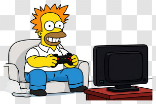 Homer Simpson - Cartoon Character Enjoying Video Game Transparent PNG