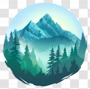Circle Mountain Forest Illustration - Circular Mountain And Forest Illustration Transparent PNG