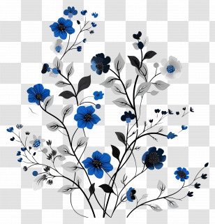 Blue Flowers - Blue And Black Floral Pattern Transparent PNG