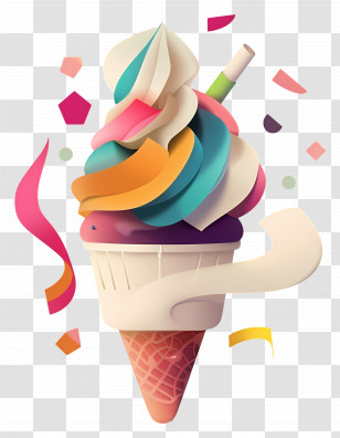 Frozen Yogurt - Colorful Ice Cream Cone With Confetti Transparent PNG