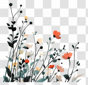 Flower Corner - Artistic Wild Flowers With Stems Transparent PNG
