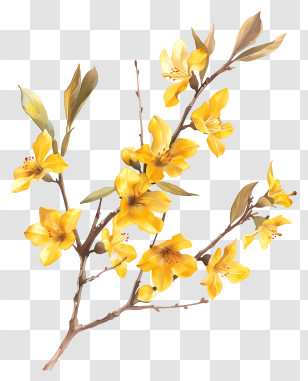 Forsythia Flower - Yellow Flowers On Branch Illustration Transparent PNG