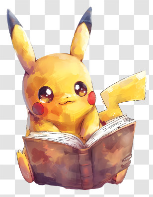 Pikachu - Pikachu Enjoying A Book Illustration Transparent PNG