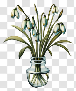 Cartoon - Snowdrops In Vase Elegant Botanical Art Transparent PNG