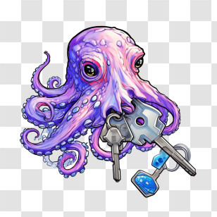 Octopus - Purple Octopus Holding Keys Transparent PNG