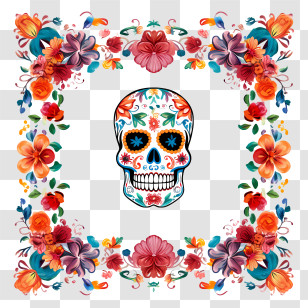 Dia De Muertos - Day Of The Dead Sugar Skull With Floral Frame Transparent PNG