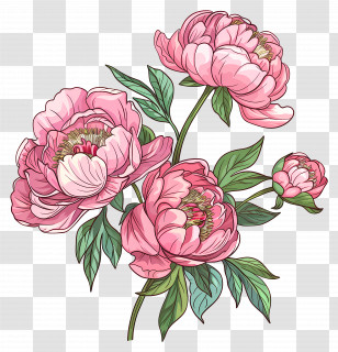 Peony Flowers - Pink Peonies Bouquet Illustration Transparent PNG