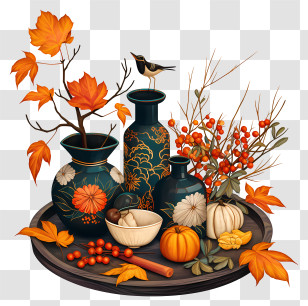 Still Life Of Fall - Autumn Still Life With Vases And Leaves Transparent PNG