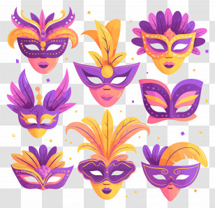 Mardi Gras Masks - Purple And Yellow Masks Transparent PNG