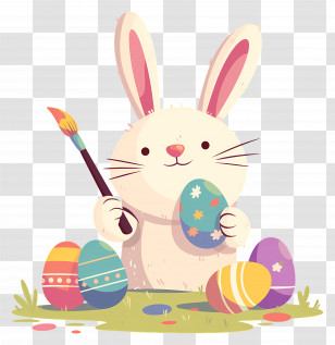 Rabbit Painting Easter Eggs - Easter Bunny With Painted Eggs Transparent PNG