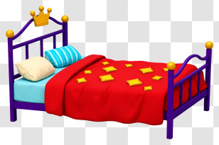 Cartoon Bed - Purple Bed With Crown And Pillows Transparent PNG