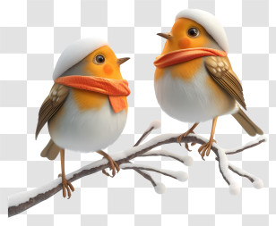 Shivering Birds - Birds With Scarves On A Branch Transparent PNG