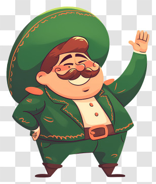 Chubby Mexican Man - Green Cartoon Character With Sombrero Transparent PNG