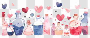 Love Background - Colorful Bottles And Hearts Decoration Transparent PNG