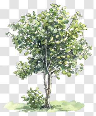 Hickory Tree - Watercolor Tree With Green Leaves Transparent PNG