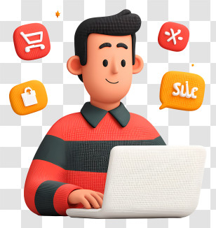 Man Shopping Via Laptop - Online Shopping Man With Laptop Transparent PNG