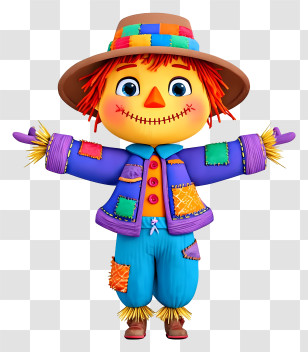 Playful Scarecrow - Bright 3D Patchwork Scarecrow Transparent PNG