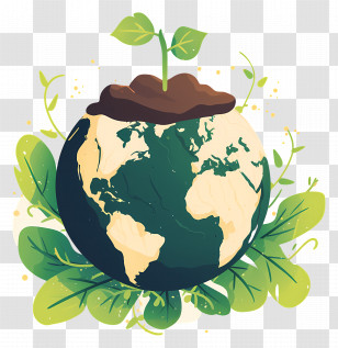 Green Planet - Earth With Sprout For Environmental Symbolism Transparent PNG