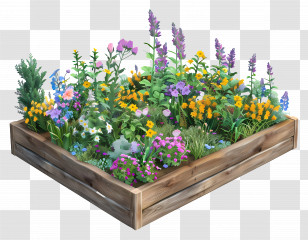 Garden Bed - Colorful Flower Bed In Wooden Frame Transparent PNG