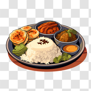 Bengali Cuisine - Delicious Rice Meal With Side Dishes Transparent PNG