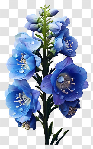 Minimalized Flat Vector Illustrate - Blue Bell Flowers With Dewdrops Transparent PNG