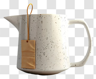 Mug With Tea Bag - Speckled White Teapot With Tag Transparent PNG